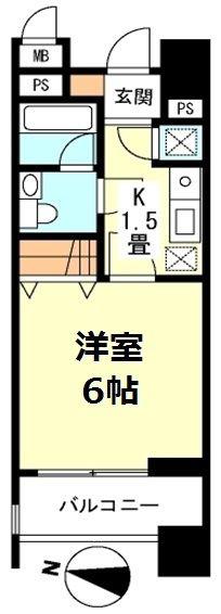 ロネスタR文京護国寺(1K/6階)の間取り写真