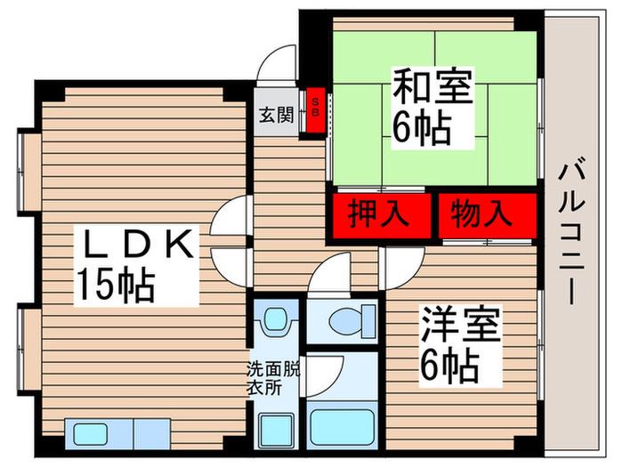 フラワーキャッスル壱番館(2LDK/3階)の間取り写真