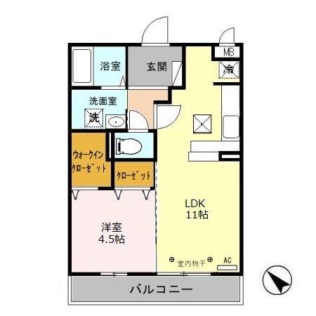 リビングタウン鍵山C(1LDK/1階)の間取り写真