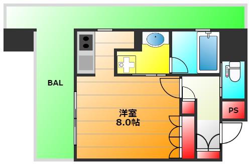 リーガル南船場II(1K/2階)の間取り写真