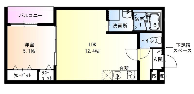 FUJIPALACE住道駅北(1LDK/3階)の間取り写真