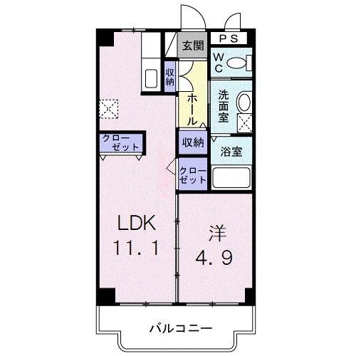 パレスビュー崎山(1LDK/2階)の間取り写真