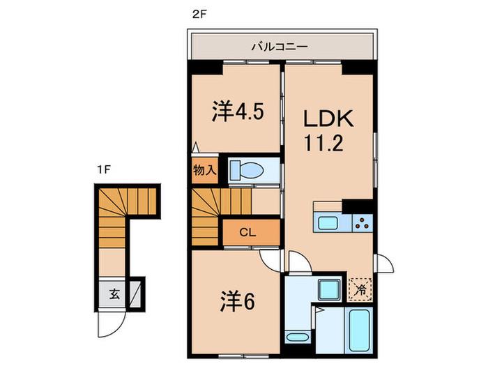 ヴェルジェA(2LDK/2階)の間取り写真