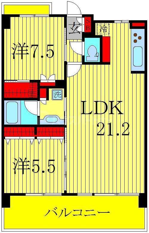 プレシャスタワー柏(2LDK/5階)の間取り写真