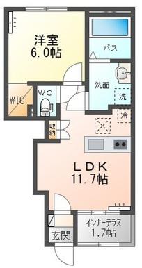 岡部アパート(1LDK/1階)の間取り写真
