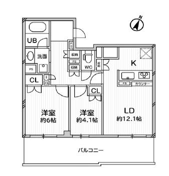 ドゥーエ大宮(2LDK/2階)の間取り写真