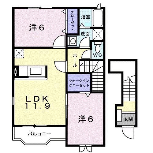 グリーンヒルズA(2LDK/2階)の間取り写真