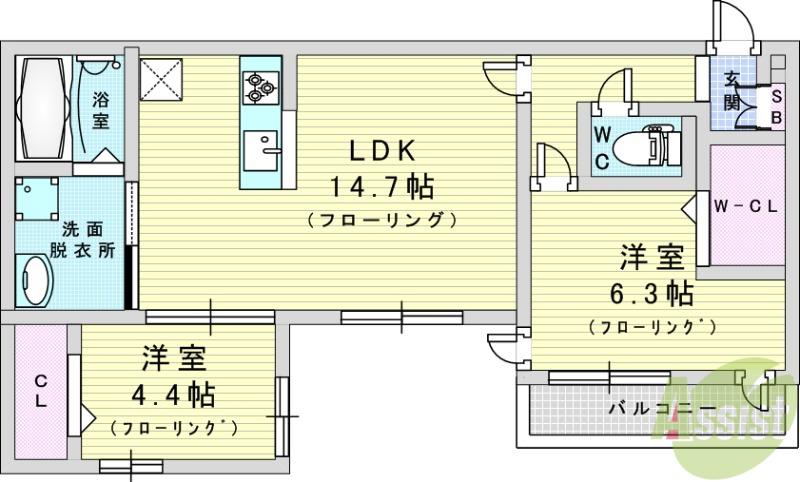 FLOURICHⅠ(2LDK/2階)の間取り写真