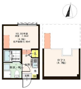 ハーモニーテラス青井II(ワンルーム/1階)の間取り写真