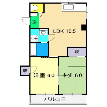 レジデンス前里(2LDK/3階)の間取り写真