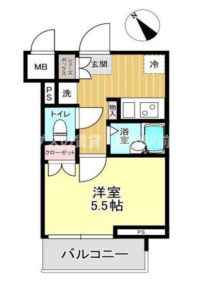 ヴェルト横濱石川町II(1K/2階)の間取り写真