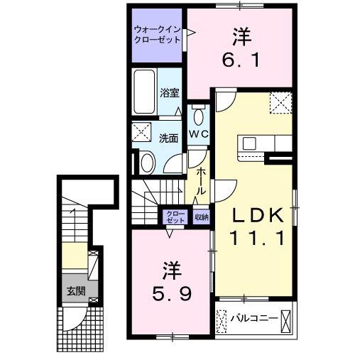 エレガンス リベルタ B(2LDK/2階)の間取り写真
