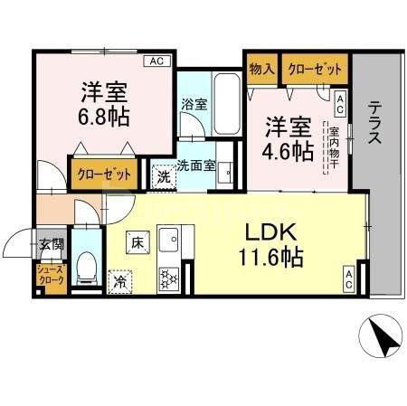 D-ガルデニア(2LDK/1階)の間取り写真