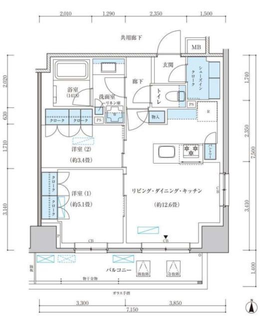 パークアクシス池袋イースト(2LDK/3階)の間取り写真