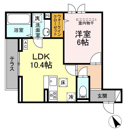 ディーパイナ東長沼(1LDK/1階)の間取り写真