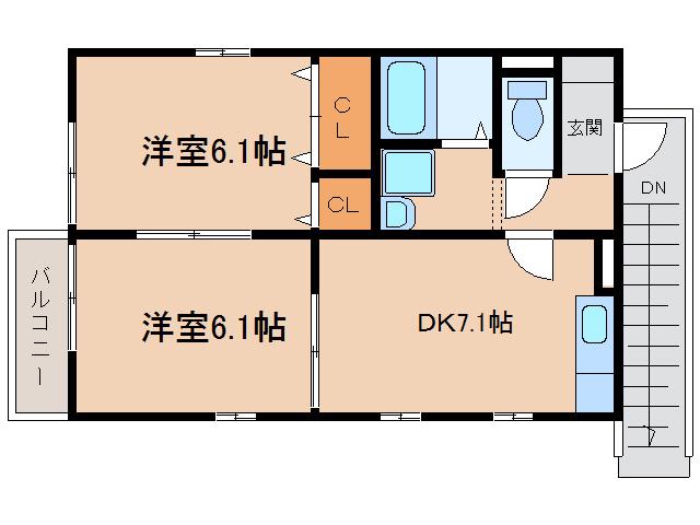 ブレス長谷川(2DK/2階)の間取り写真