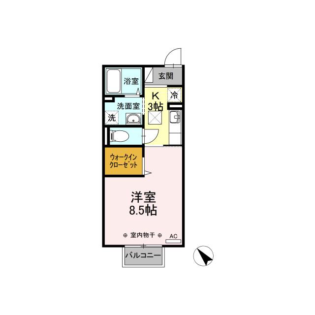 D-ROOM ヴィクトゥワール・ヴィラージュ(1K/2階)の間取り写真