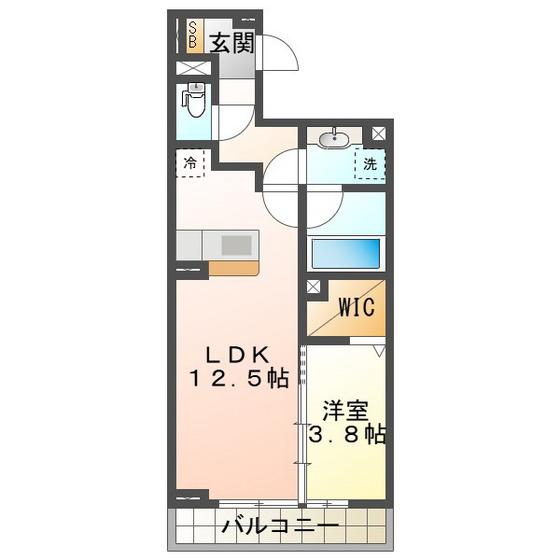 ディーシャンブル富田(1LDK/2階)の間取り写真