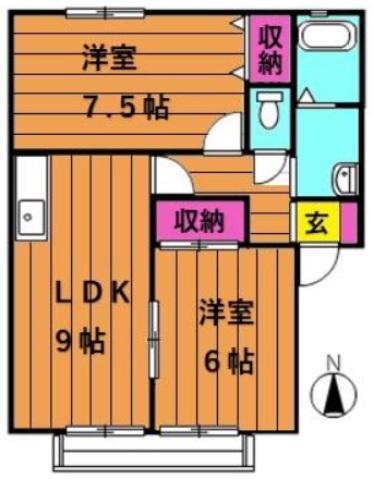 レイモンドサンヴィレッジB(2LDK/1階)の間取り写真