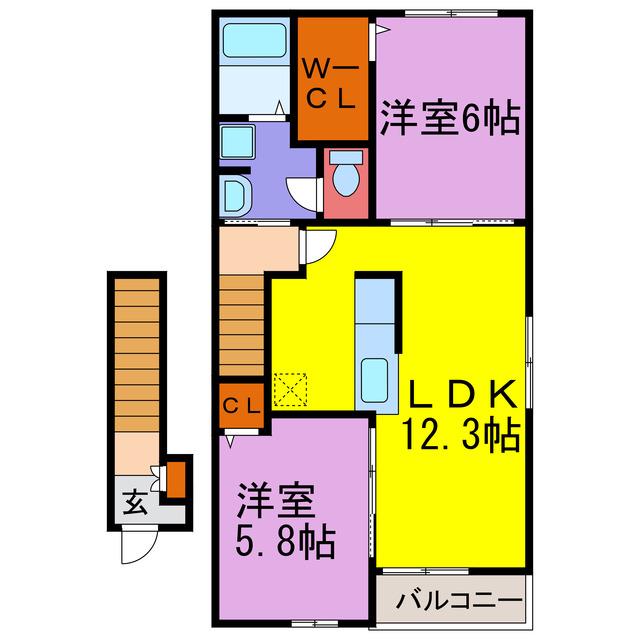 エスペランサ天神I・II・III・IV(2LDK/2階)の間取り写真