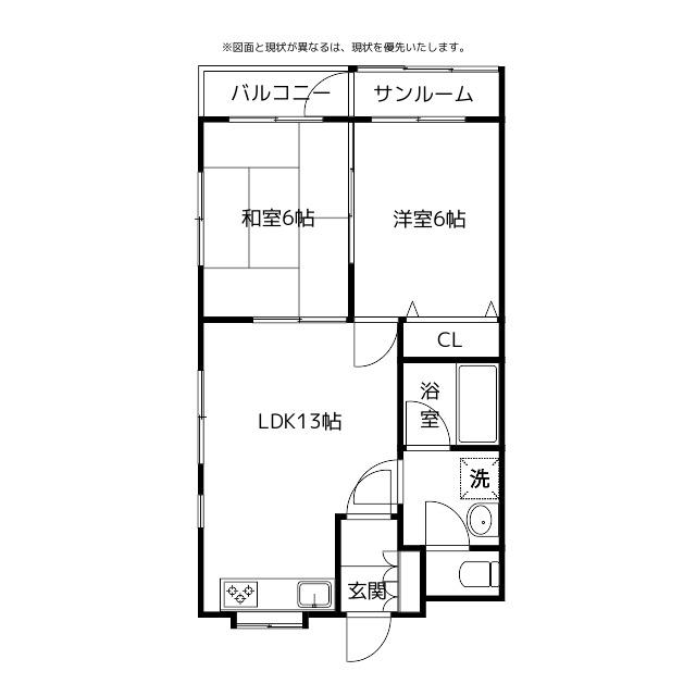 ヴィラ・ラボール新根塚(2LDK/2階)の間取り写真