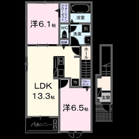 オリーブハウスB(2LDK/2階)の間取り写真