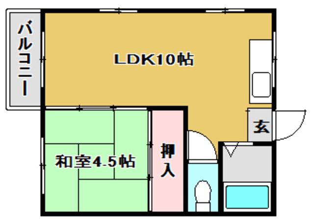 ロイヤルハイツ大津(1LDK/2階)の間取り写真