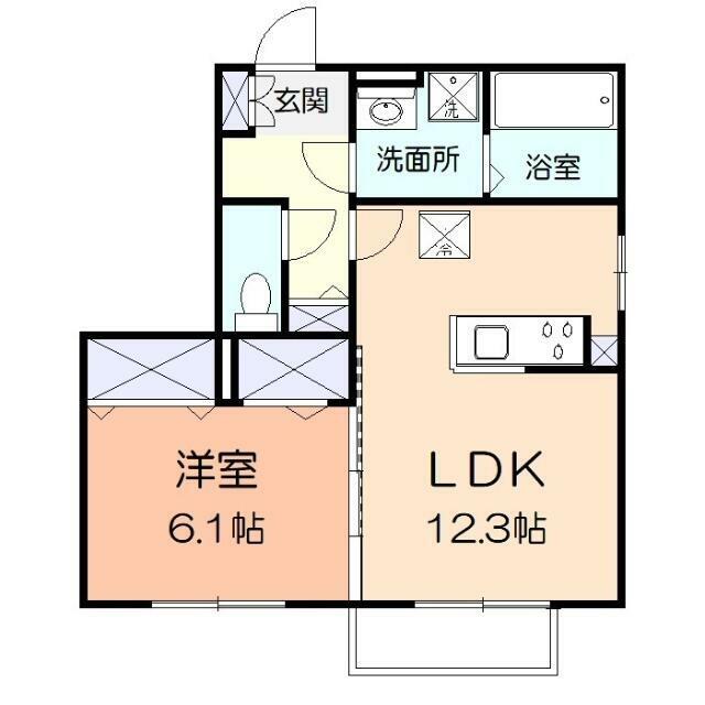 スプリーム西湘(1LDK/1階)の間取り写真