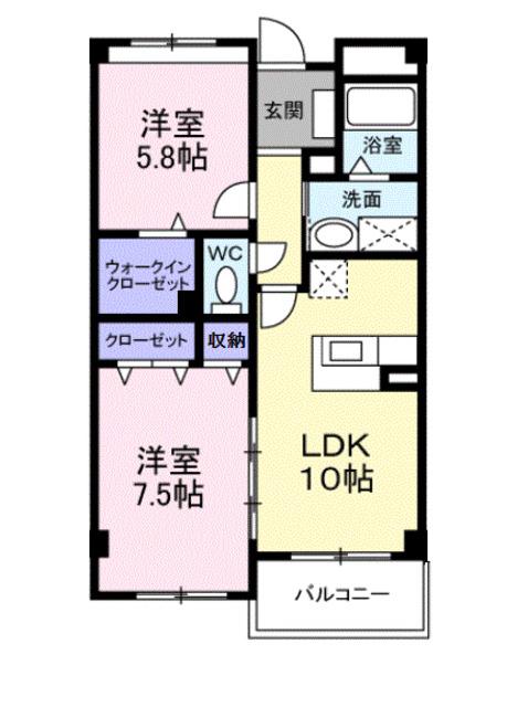 エトワール観音寺(2LDK/2階)の間取り写真