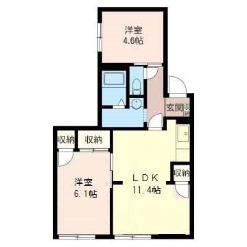 プレミールB(2LDK/1階)の間取り写真