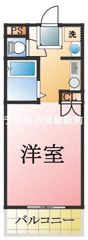 パークヒルズ神戸(ワンルーム/1階)の間取り写真