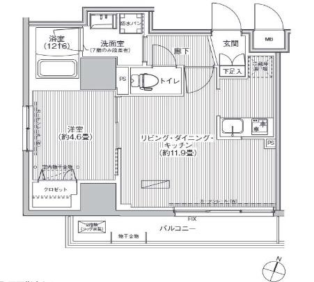 グランフォークス神田イーストタワー(1LDK/7階)の間取り写真