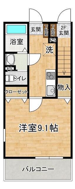 RAINBOW KAMIYOKOBA B(1K/1階)の間取り写真