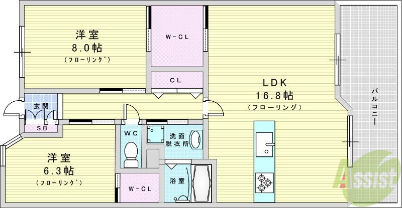 コスモス吹田片山公園(2LDK/2階)の間取り写真