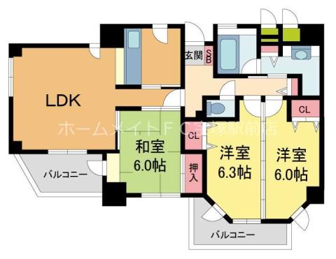 グランプレイズ宝塚南口(3LDK/11階)の間取り写真
