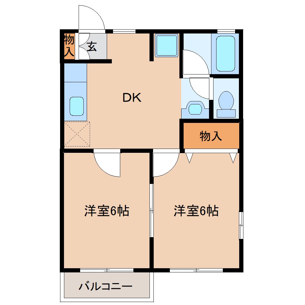 ベルクラシックB(2DK/2階)の間取り写真