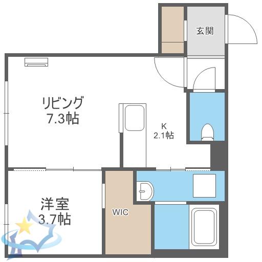 北4西15MS(1LDK/2階)の間取り写真