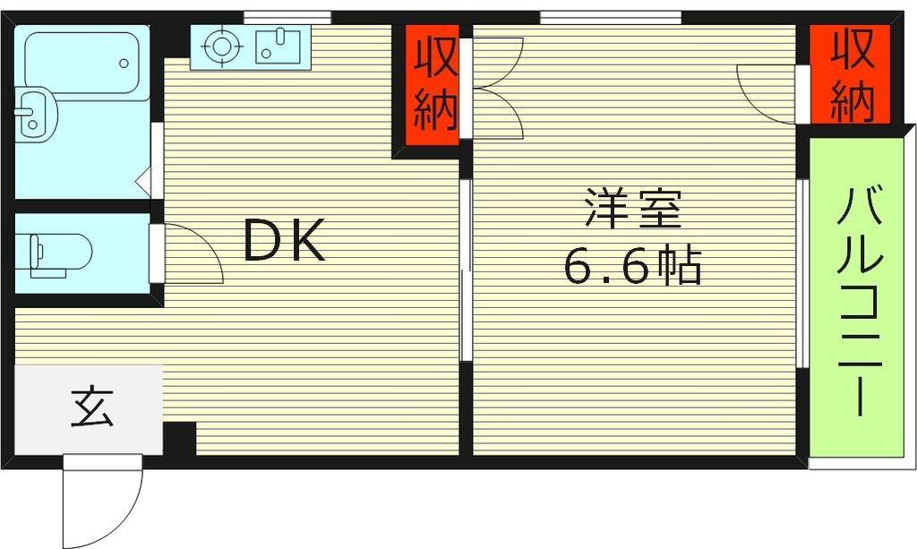 ベルダァーI番館(1DK/2階)の間取り写真