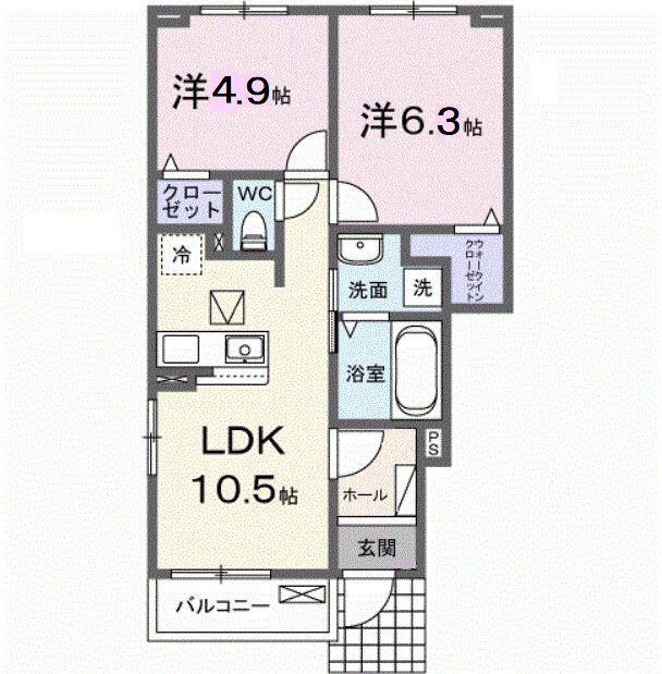 東武伊勢崎線 花崎駅 バス乗車時間：8分 最寄りバス停で下車 徒歩9分 2階建 築1年(2LDK/1階)の間取り写真