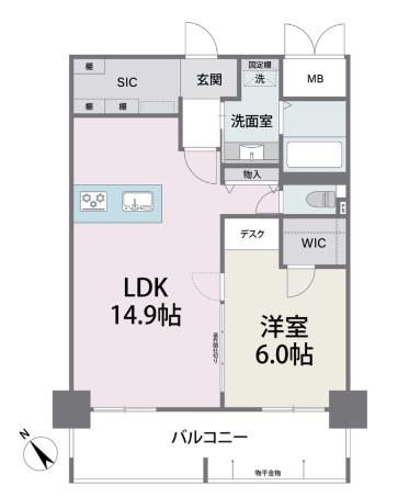 アビターレ薬院南(1LDK/5階)の間取り写真