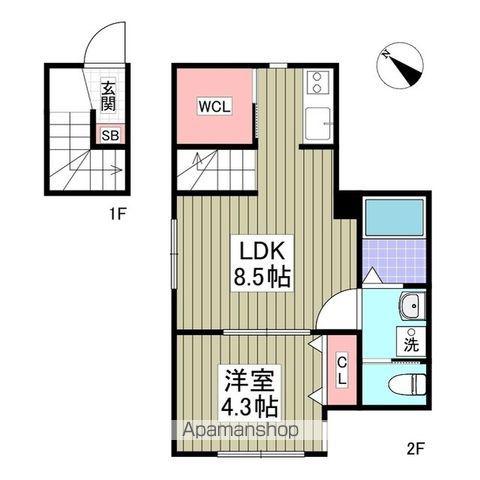 ヒルサイド西が丘(1LDK/2階)の間取り写真
