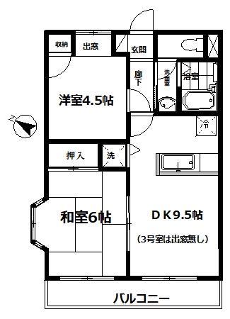 メゾン弥生(2DK/3階)の間取り写真