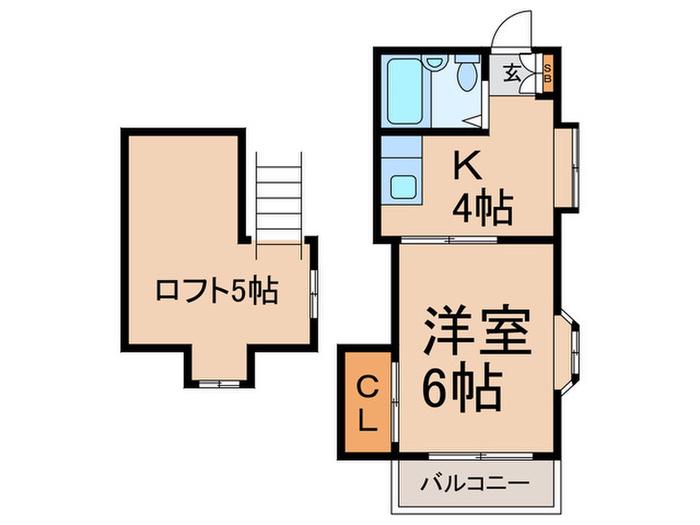 ドミール小川(1K/2階)の間取り写真