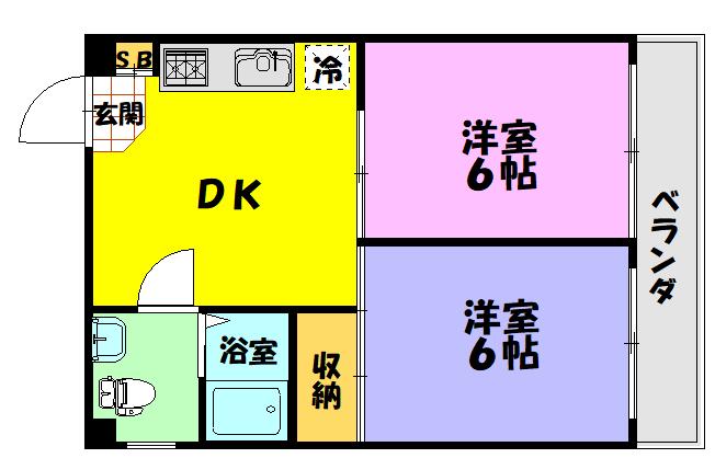 コーポ麗嬢(2DK/3階)の間取り写真