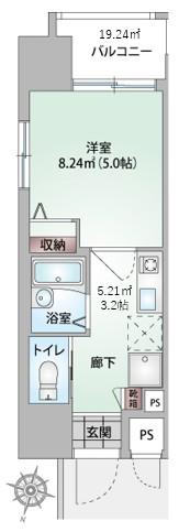 フルフィールタイパナ(1K/10階)の間取り写真