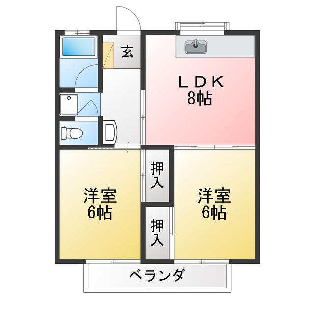 カーサひじり2(2DK/2階)の間取り写真