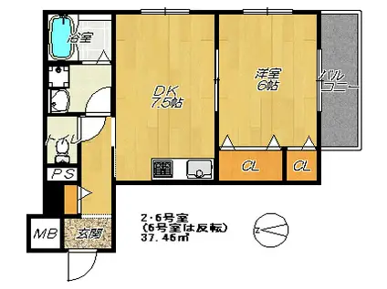 ディアコート・ソレイユⅡ(1DK/2階)の間取り写真