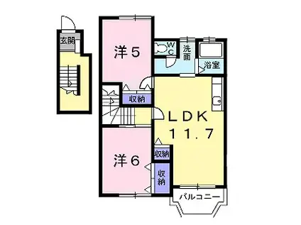 リバーサイドカーサB(2LDK/2階)の間取り写真
