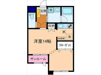 ビルーチェB棟(ワンルーム/1階)の間取り写真