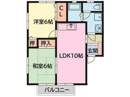 メゾンソレイユ B棟(2LDK/1階)の間取り写真